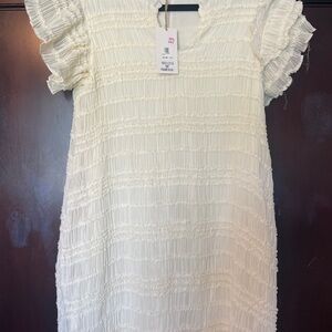 Chic Cream Ruffle Sleeve Mini Dress